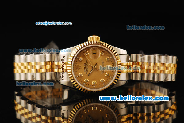Rolex Datejust Automatic Movement ETA Coating Case with Gold Dial and Diamond Markers-Two Tone Strap - Click Image to Close